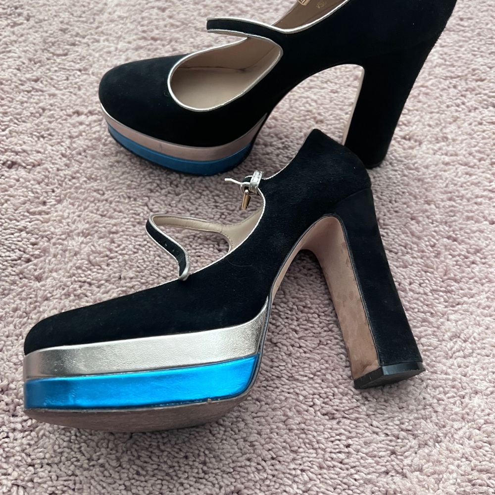 Valentino Garavani Black and Blue Platform Heels